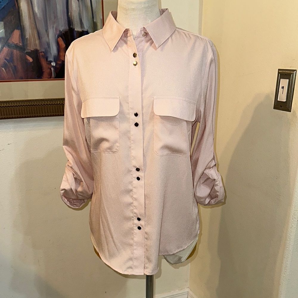 Ivanka Trump Silk Blush Pink Button-Up Blouse Size Medium